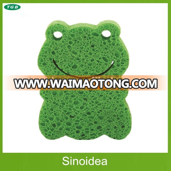 Animal shape frog soft baby bath natural cellulose sponge for kids skin care exfoliation